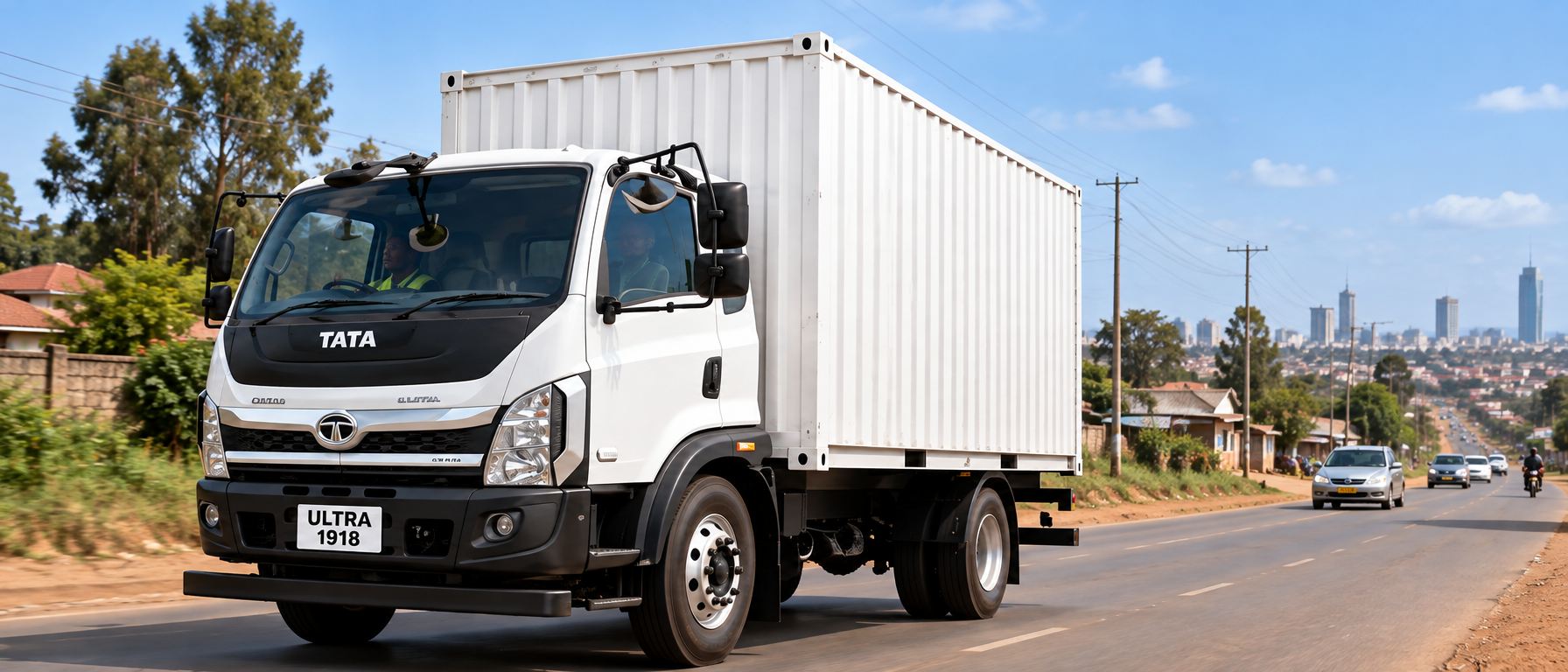 A white box truck on a highway